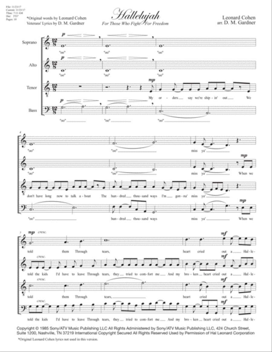 Hallelujah 4-Part scores gallery preview page 3