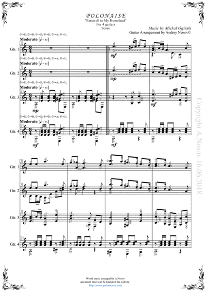 Polonaise Farewell (Sheet music for 4 guitars) image number null