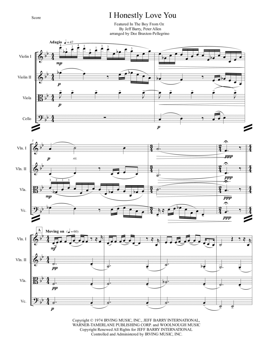I Honestly Love You String Quartet scores gallery preview page 1