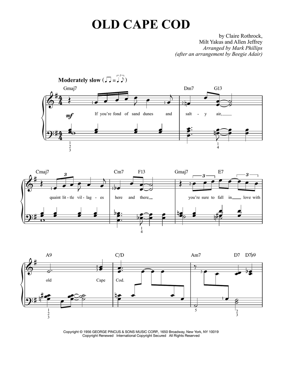 Old Cape Cod Easy Piano scores gallery preview page 1