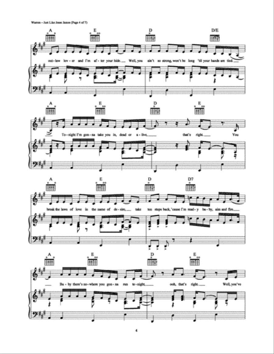 Just Like Jesse James Piano, Vocal, Guitar scores gallery preview page 4