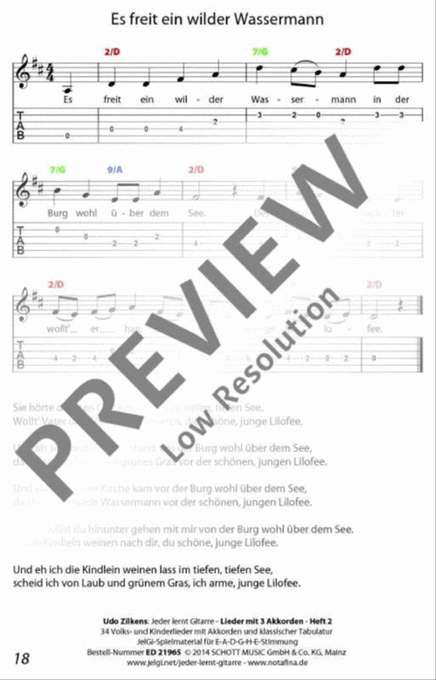 Jeder lernt Gitarre - Lieder mit 3 Akkorden Heft 2 Classical Guitar scores gallery preview page 19