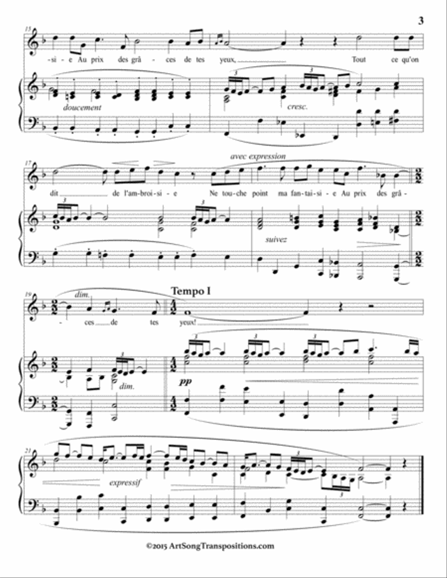HAHN: À Chloris (in 3 medium keys: F, E, E-flat major) Voice scores gallery preview page 4