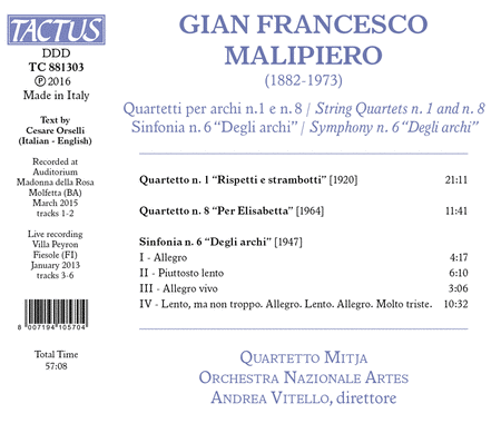 Gian Francesco Malipiero: Strings Quartets Nos. 1, 6 & 8