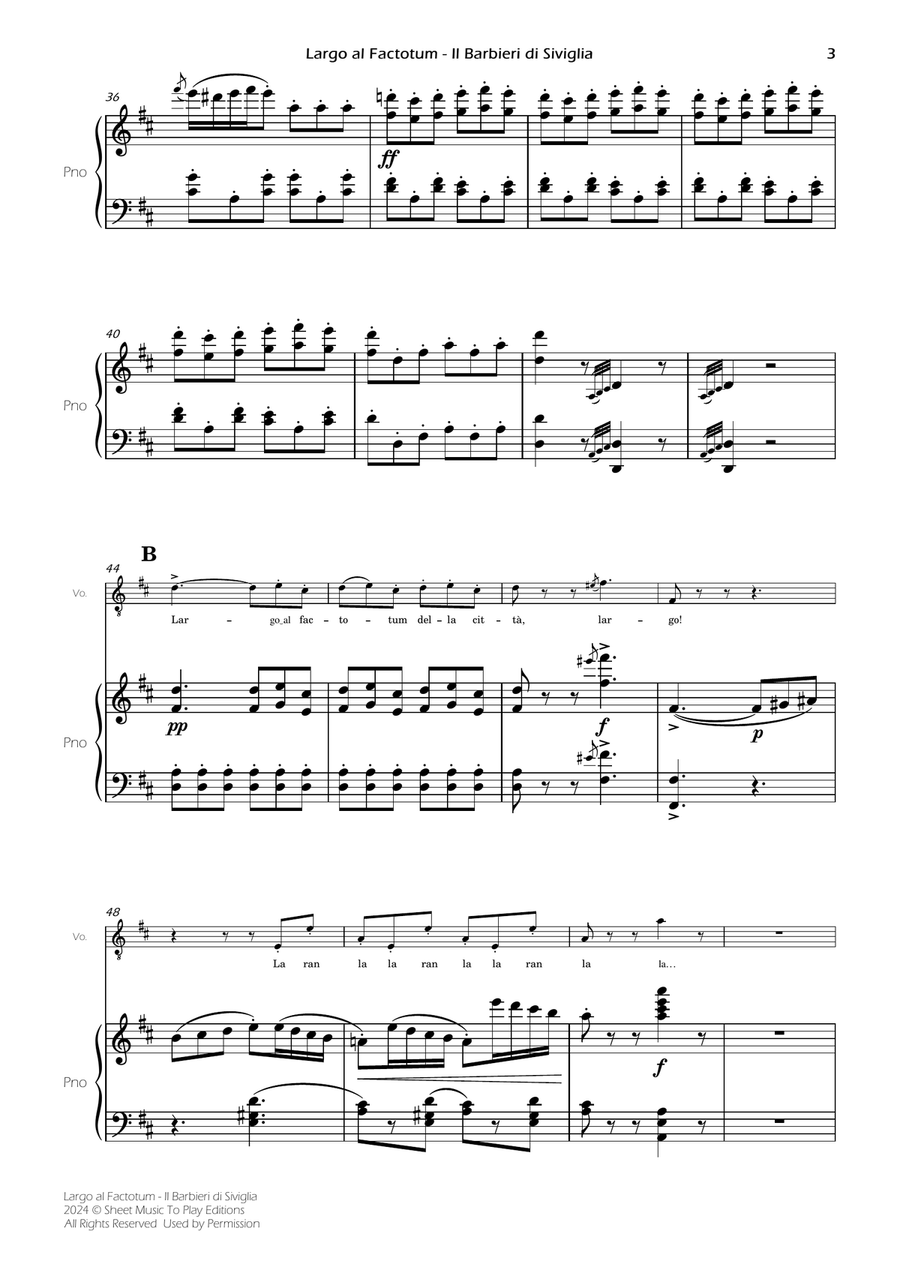 Largo al Factotum - Voice and Piano - D Major (Full Score) Piano, Vocal scores gallery preview page 3