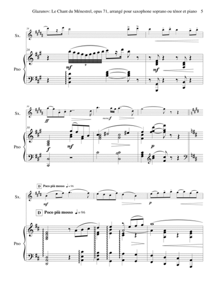 Alexandre Glazunov: Le Chant du Ménestrel (The Minstral's Song), op. 71, arranged for Bb soprano or