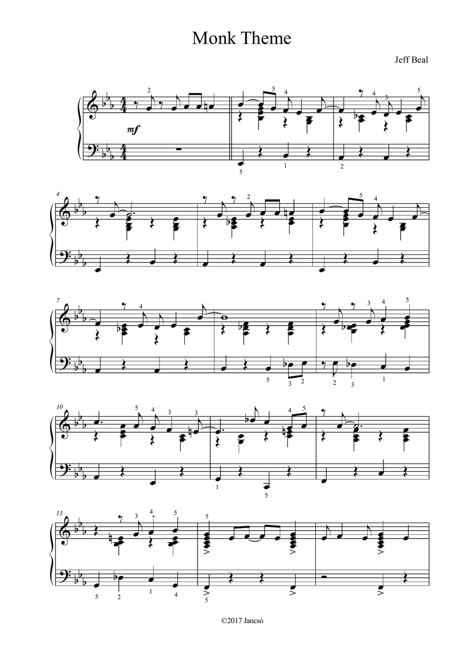 Monk Theme Piano Solo scores gallery preview page 1