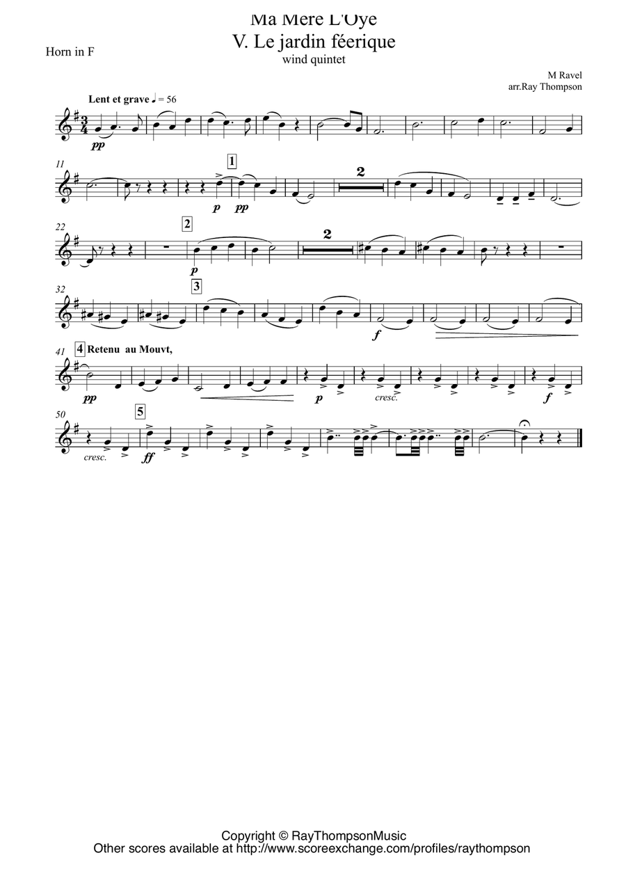 Ravel: Ma Mère L’Oye (Mother Goose Suite) V. Le jardin féerique (The fairy garden) - wind quintet Woodwind Quintet scores gallery preview page 4