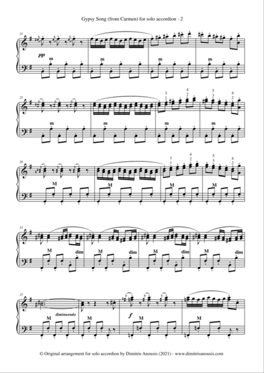 Gypsy Song from Carmen - Amazing solo accordion arrangement Accordion scores gallery preview page 4