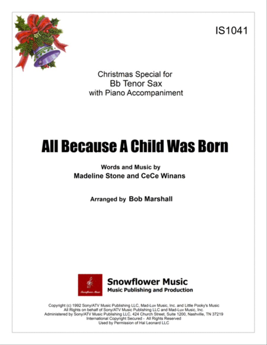 All Because A Child Was Born Tenor Saxophone scores gallery preview page 1