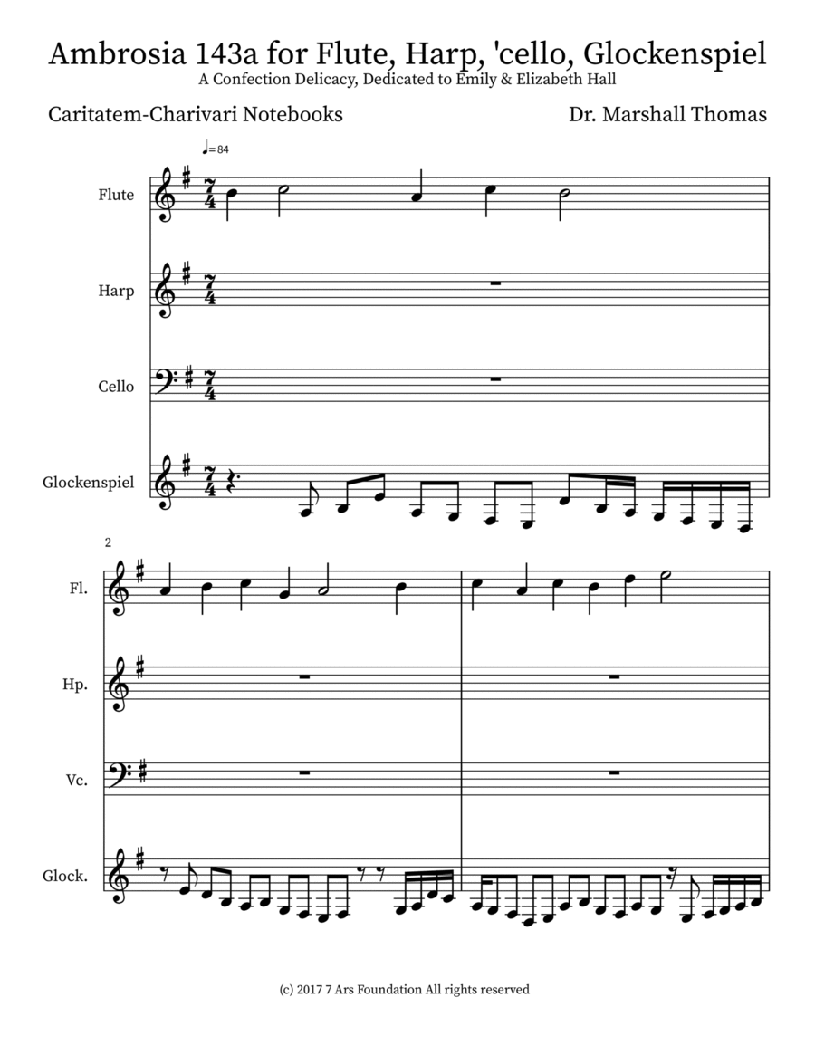 Ambrosia 143a for Flute, Harp, 'cello, Glockenspiel
