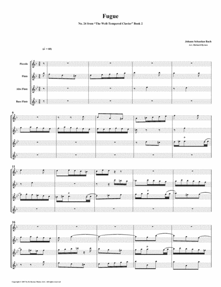 Fugue 24 from Well-Tempered Clavier, Book 2 (Flute Quartet) image number null