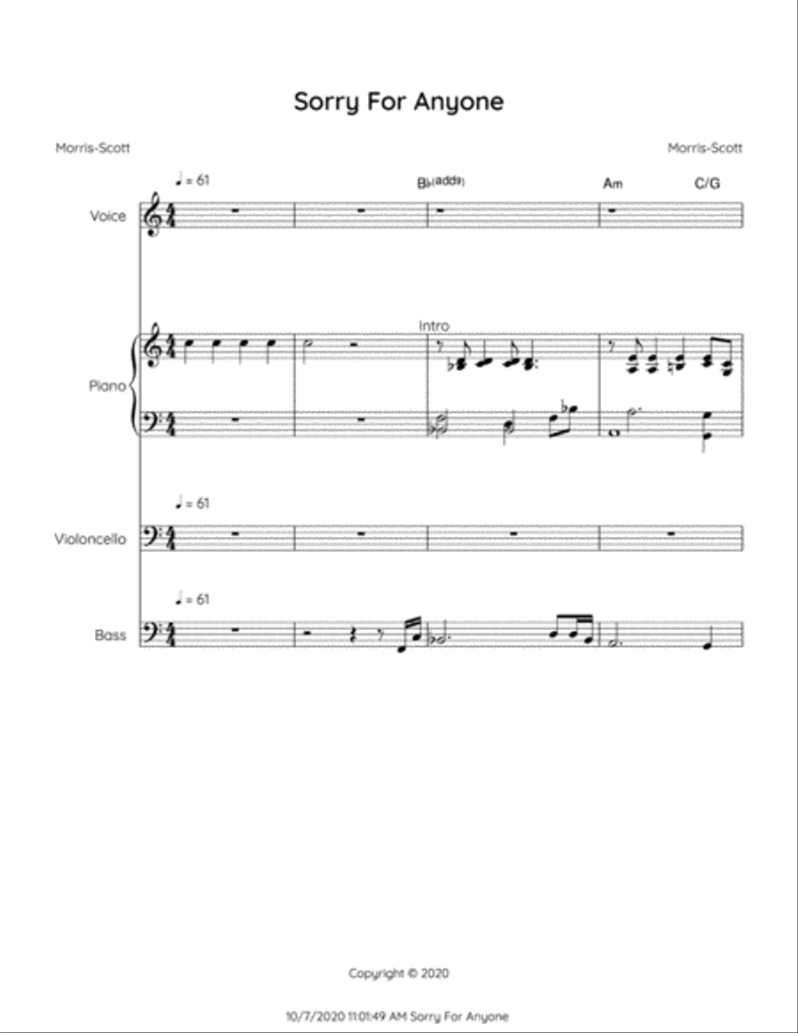 Sorry For Anyone Piano, Vocal, Guitar scores gallery preview page 1