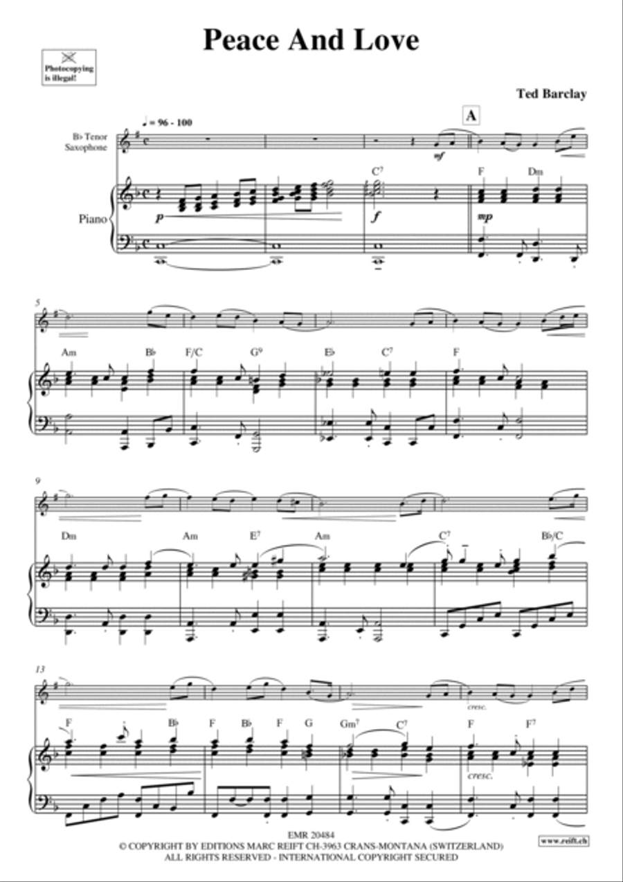 Peace And Love Tenor Saxophone scores gallery preview page 3