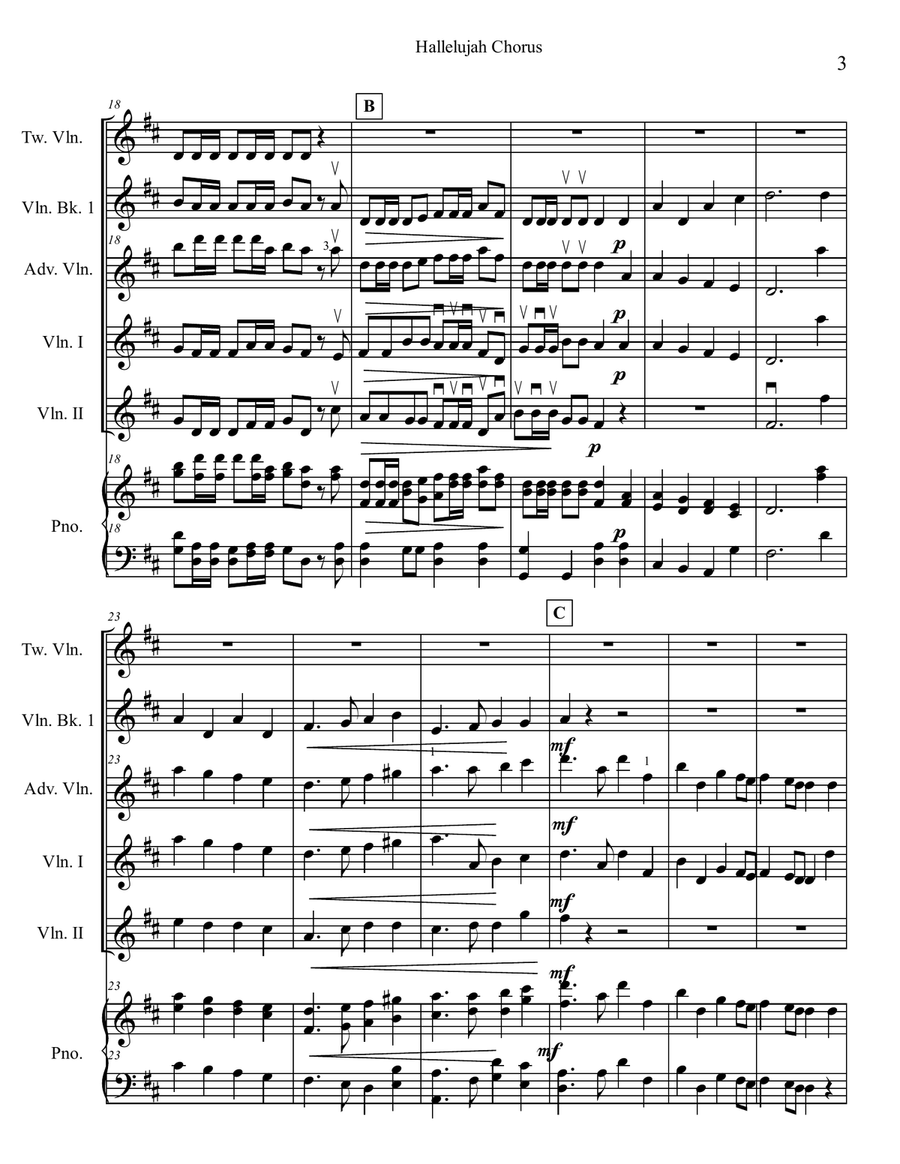 Hallelujah Chorus for Mixed-Level Violin Ensemble 4-Part scores gallery preview page 6