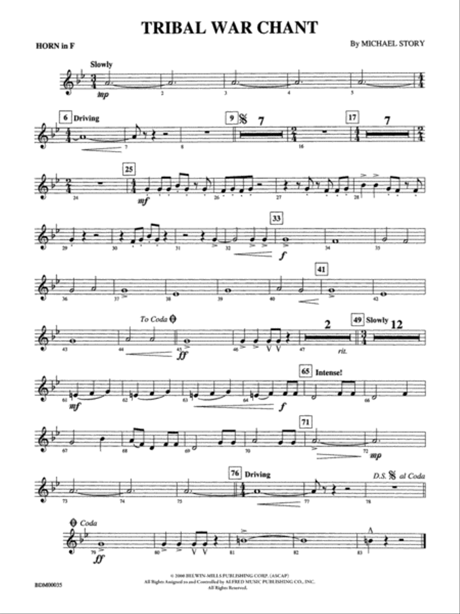 Tribal War Chant: 1st F Horn Concert Band scores gallery preview page 1