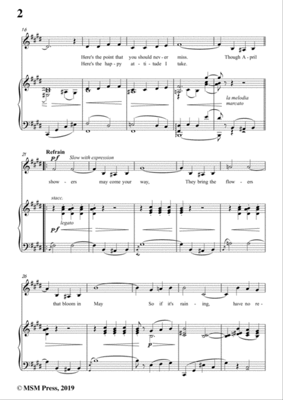 Louis Silvers-April Showers,in E Major,for Voice&Piano Voice scores gallery preview page 4