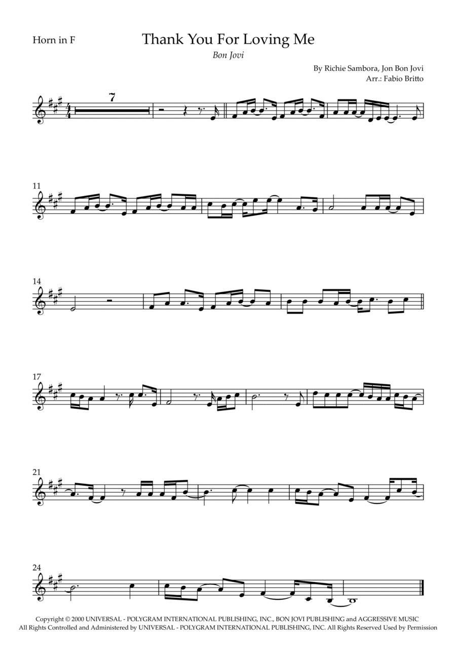 Thank You For Loving Me Horn Solo scores gallery preview page 1