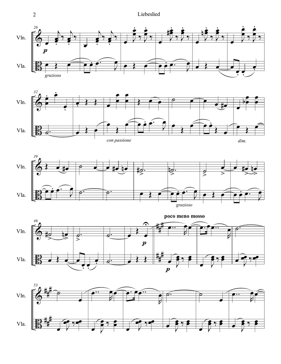 Fritz Kreisler - Love's Sorrow (Liebesleid) for violin and viola duo (score and parts)