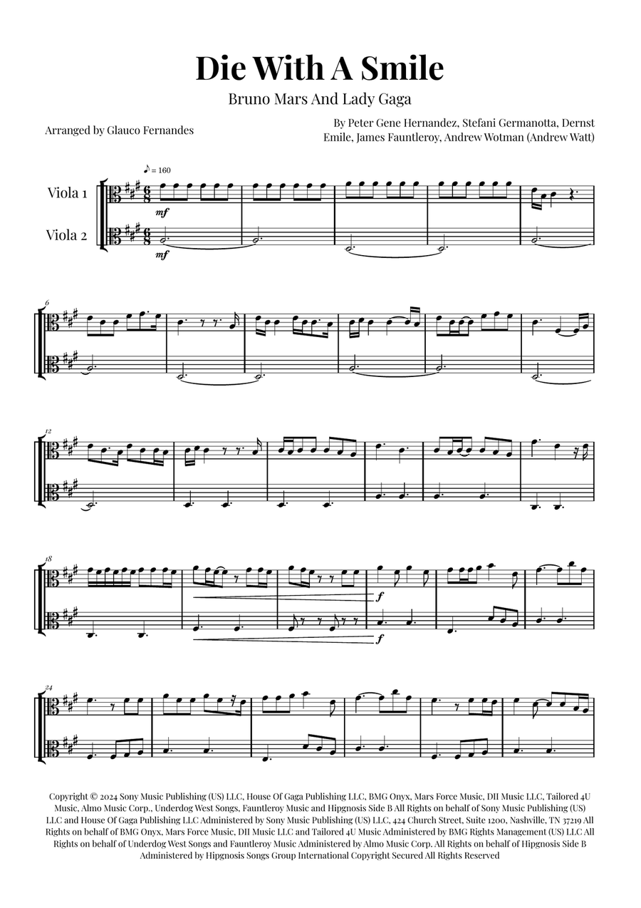 Die With A Smile String Duet scores gallery preview page 1
