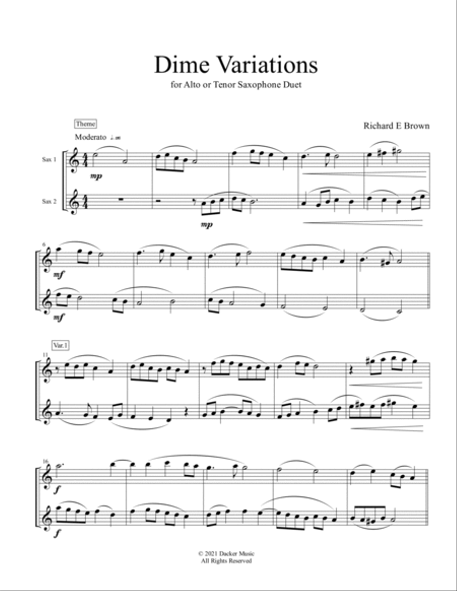 Dime Variations - Saxophone Duet Woodwind Duet scores gallery preview page 3