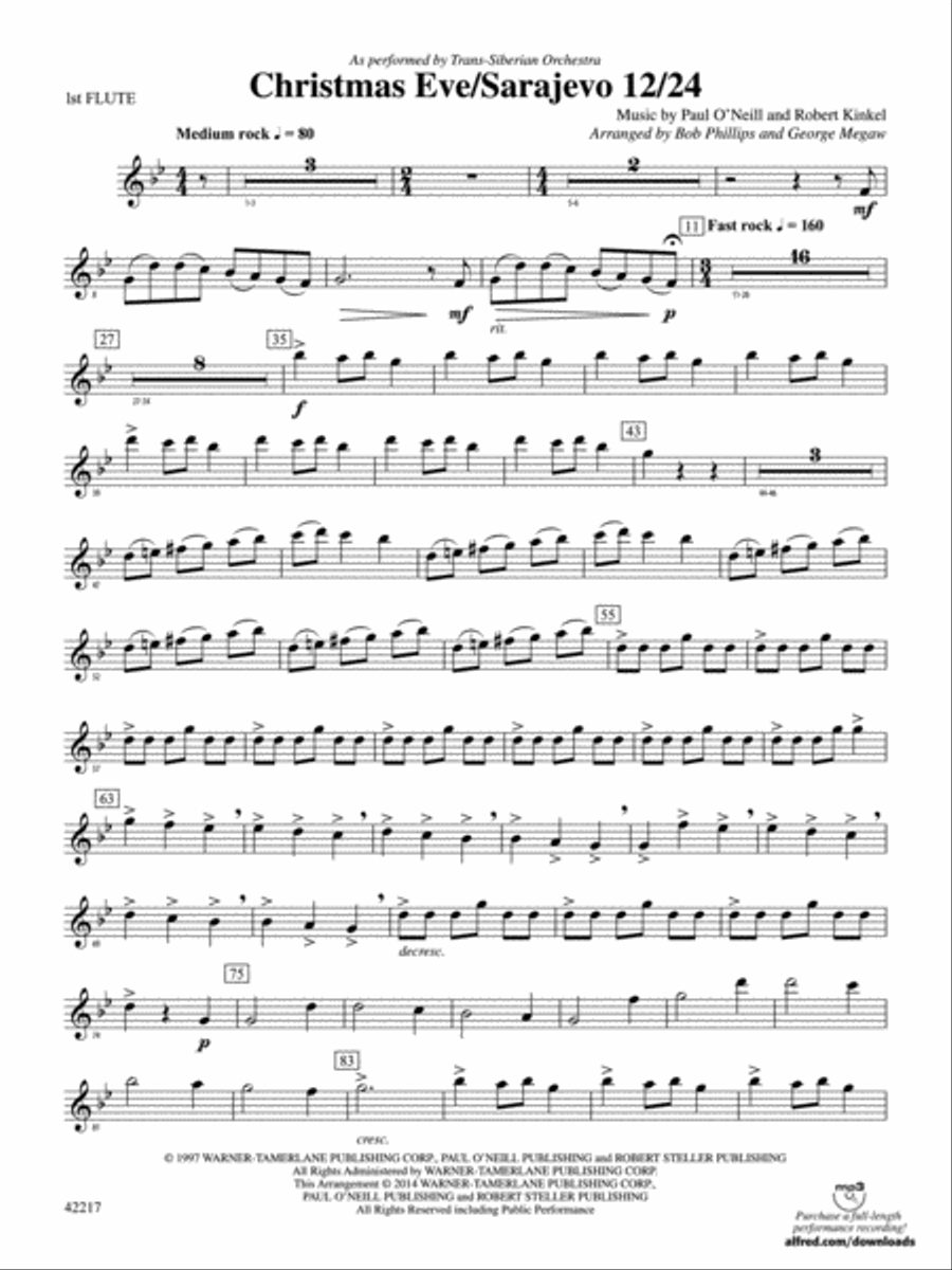 Christmas Eve/Sarajevo 12/24: Flute Concert Band scores gallery preview page 1