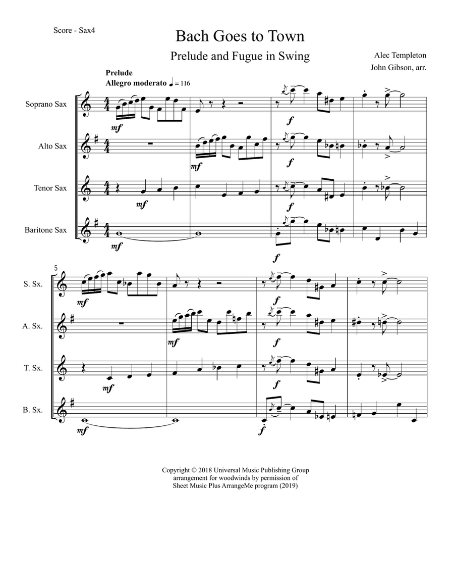 Bach Goes To Town Saxophone Quartet scores gallery preview page 2