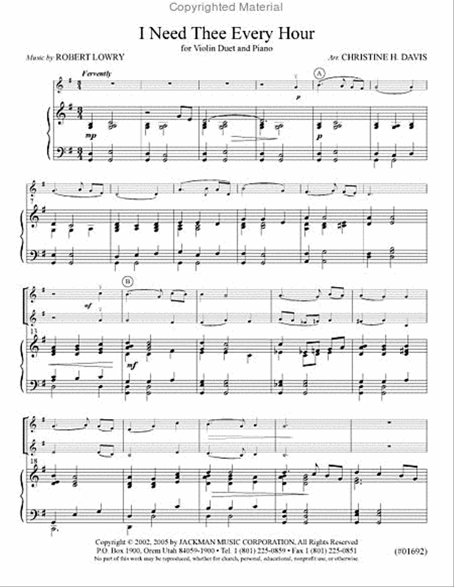 I Need Thee Every Hour - Violin Duet Choir scores gallery preview page 2