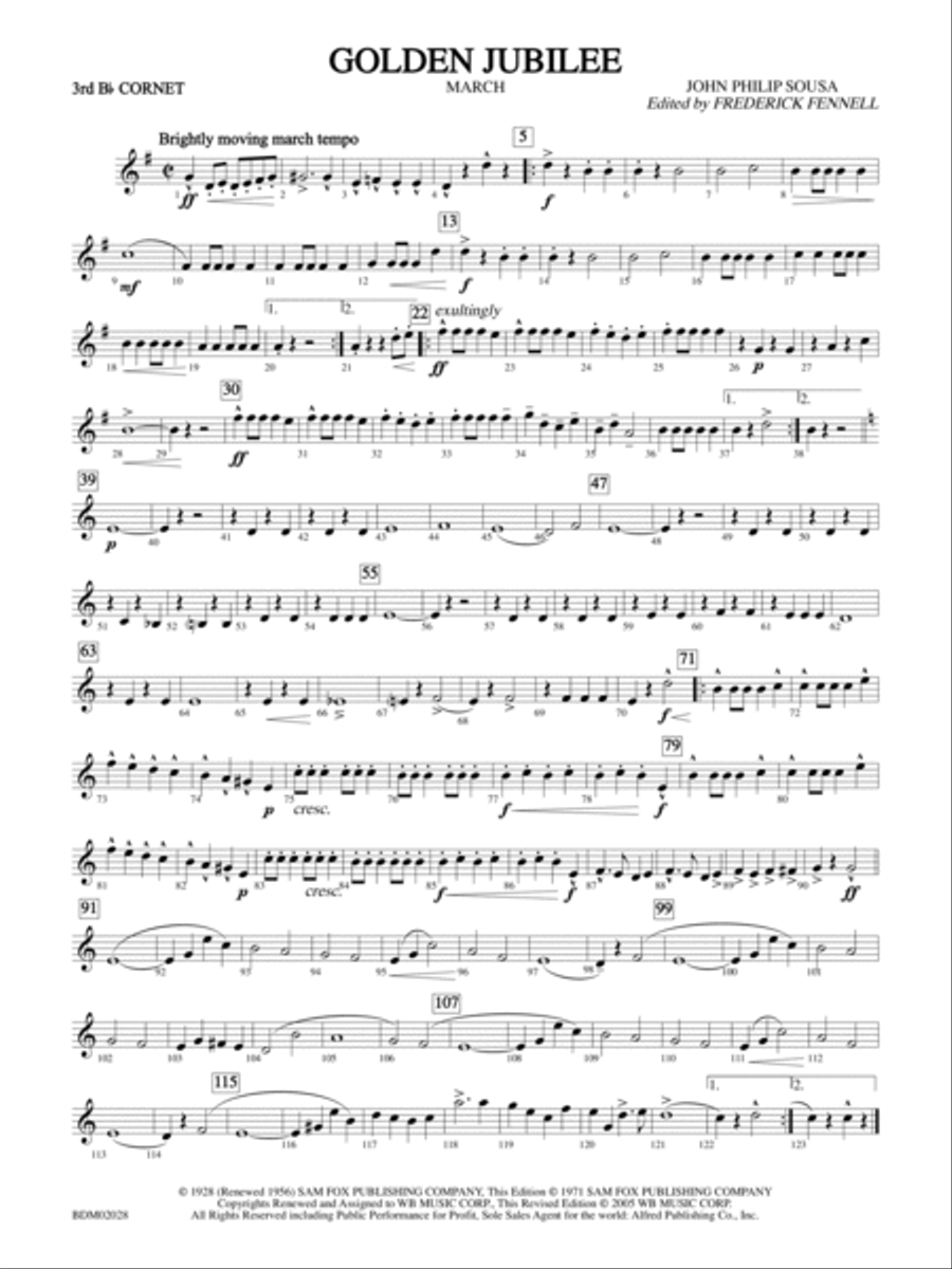 Golden Jubilee: 3rd B-flat Cornet Concert Band scores gallery preview page 1