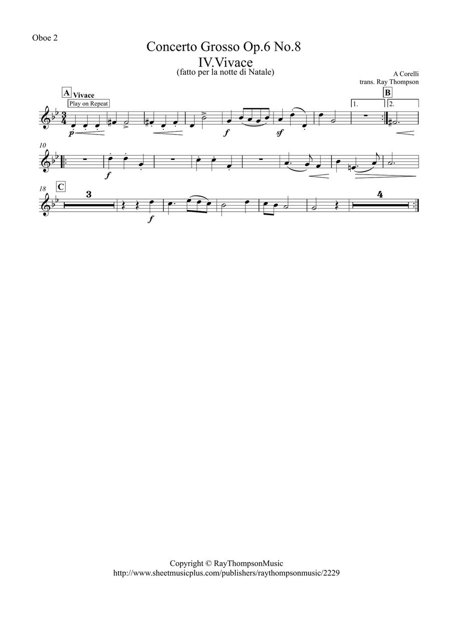 Corelli: Concerto Grosso Op.6 No.8 (Christmas Concerto) Mvt.IV Vivace - symphonic wind Woodwind Quintet scores gallery preview page 6