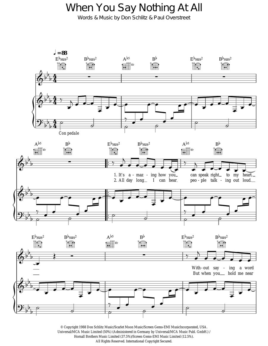 When You Say Nothing At All Piano, Vocal, Guitar scores gallery preview page 1