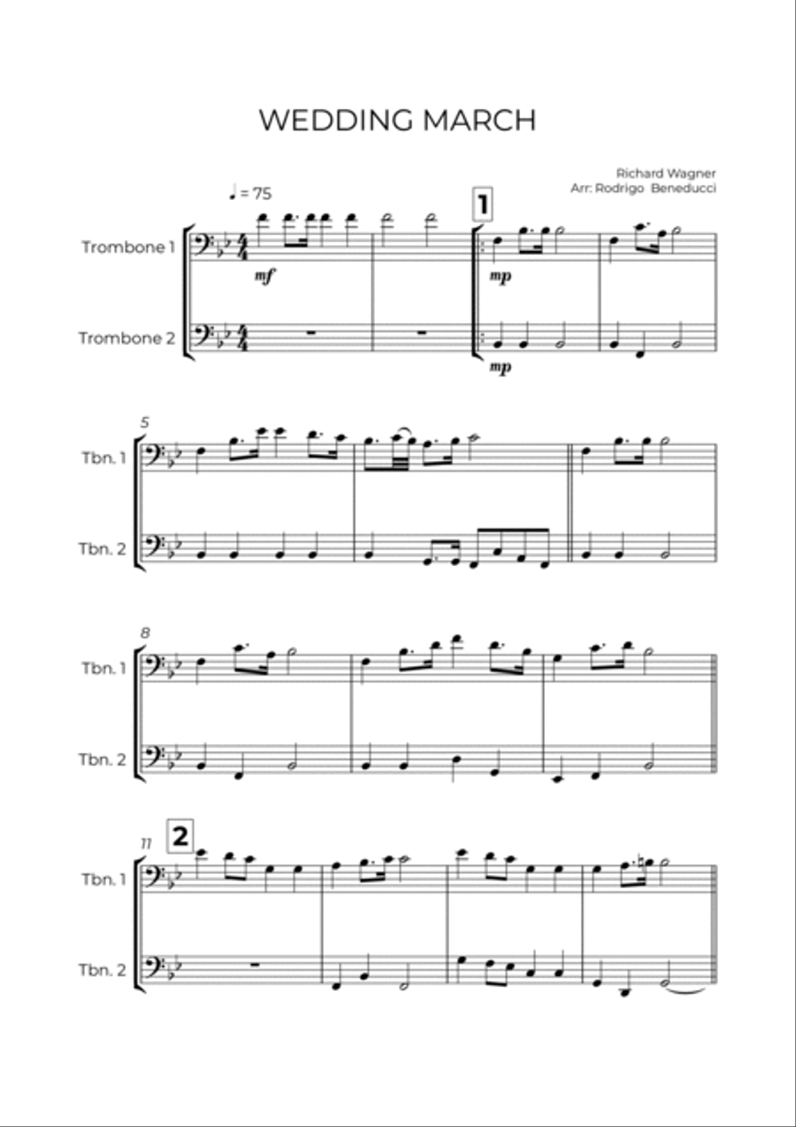 WEDDING MARCH - RICHARD WAGNER - TROMBONE DUET Trombone Duet scores gallery preview page 2