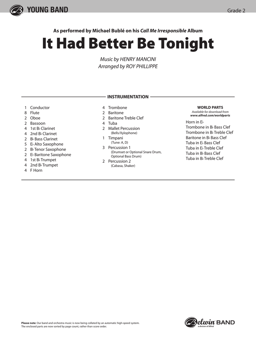It Had Better Be Tonight (Meglio Stasera): Score
