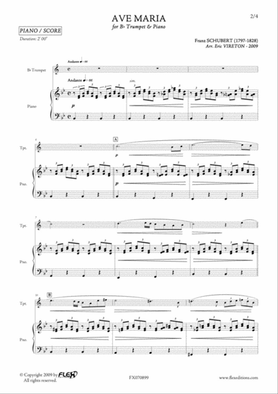 Ave Maria B-Flat Trumpet scores gallery preview page 2
