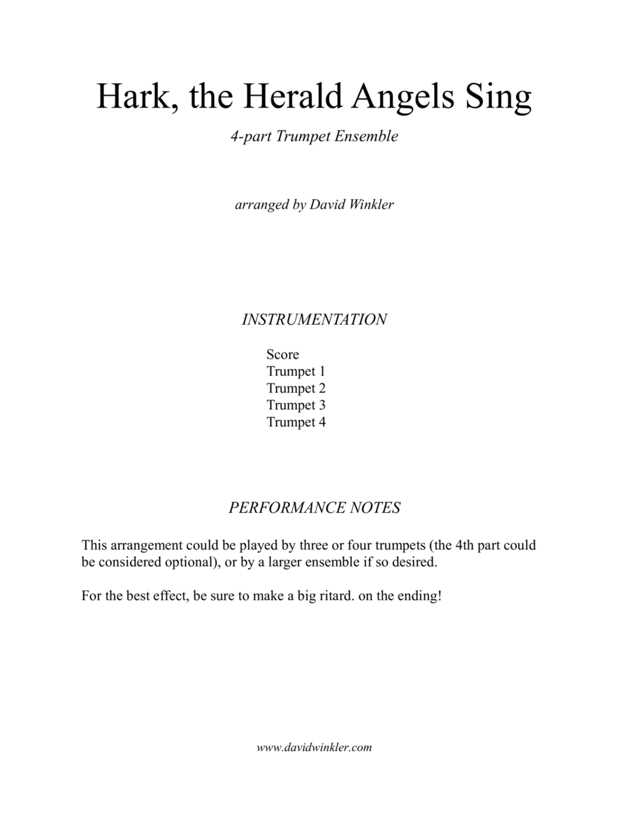 Hark, the Herald Angels Sing (trumpet ensemble) Trumpet scores gallery preview page 1