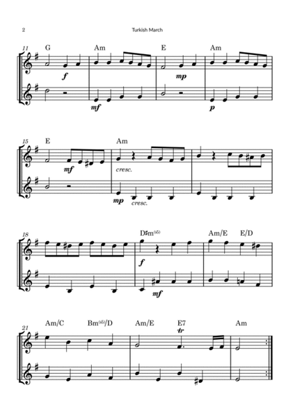 Turkish March by Mozart - French Horn Duet with Chord Notations image number null