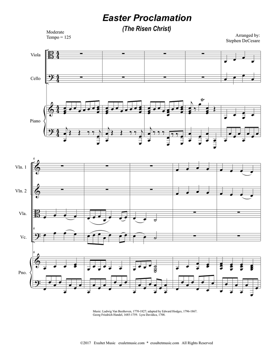 Easter Proclamation (The Risen Christ) (String Quartet and Piano) String Quartet scores gallery preview page 1