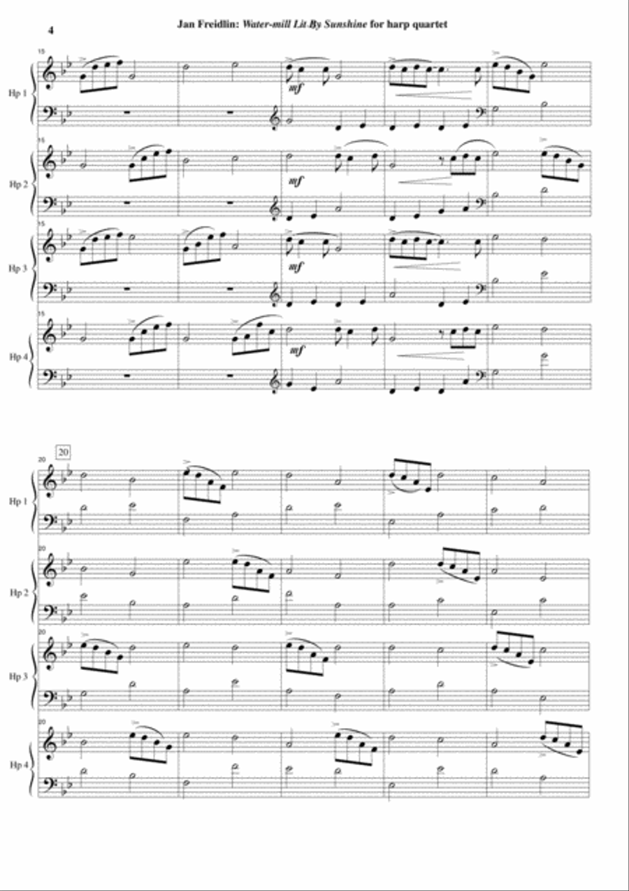 Jan Freidlin: Water-mill LIt By Sunshine for four harps Harp scores gallery preview page 4