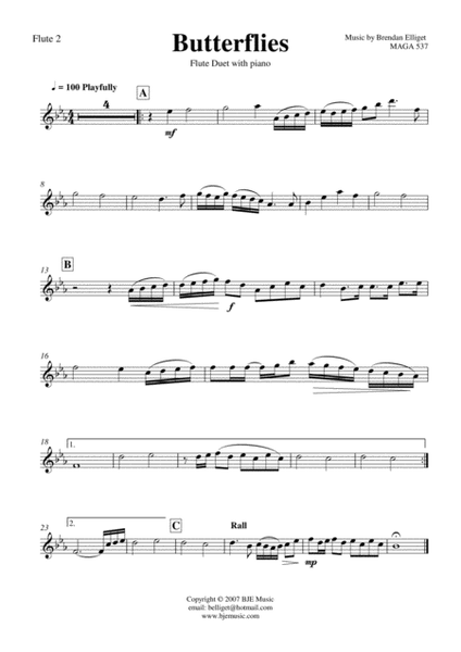 Butterflies - Flute Duet with Piano Accompaniment Score and Parts image number null