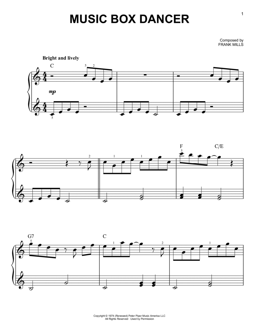 Music Box Dancer Easy Piano scores gallery preview page 1