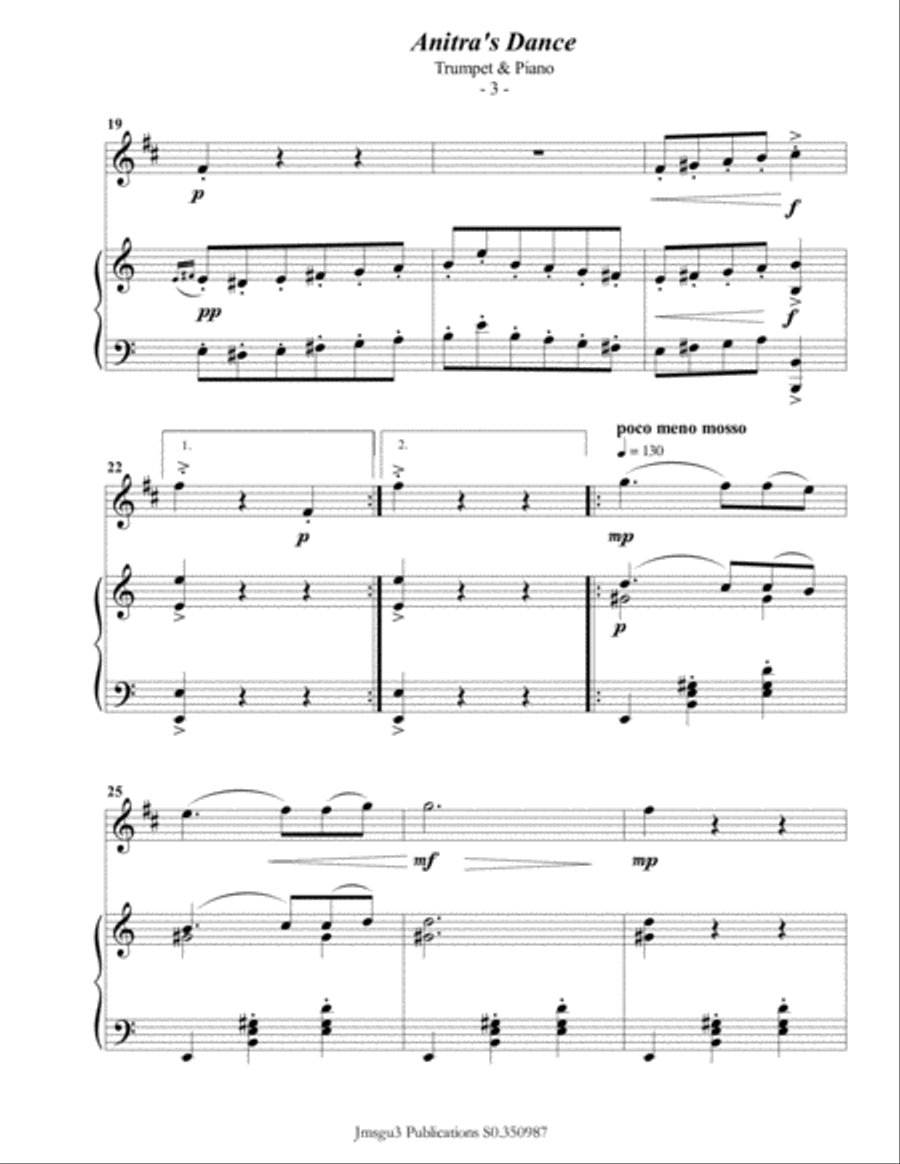 Grieg: Anitra's Dance from Peer Gynt Suite for Trumpet & Piano B-Flat Trumpet scores gallery preview page 4