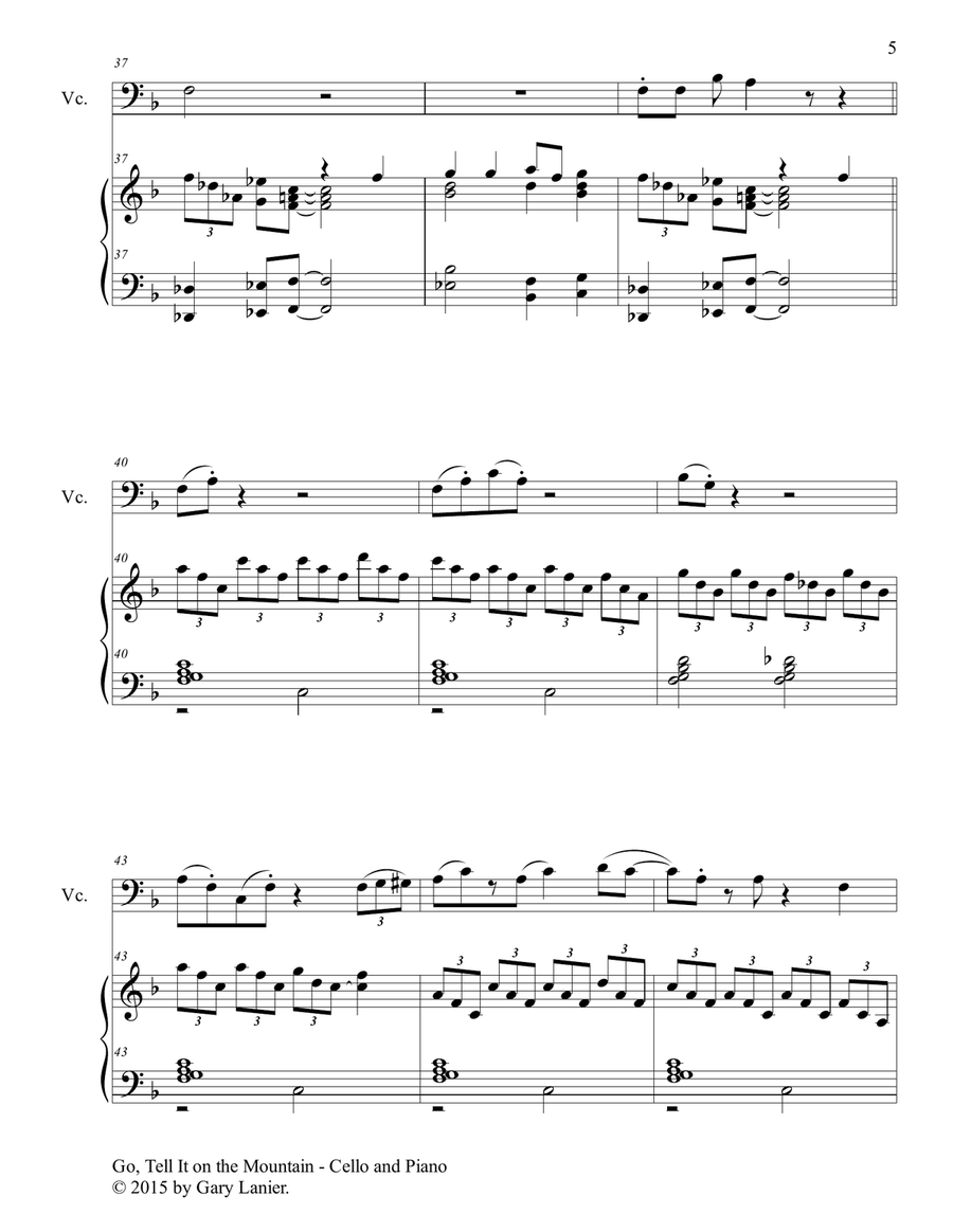 GO, TELL IT ON THE MOUNTAIN (Duet – Cello and Piano/Score and Parts) image number null