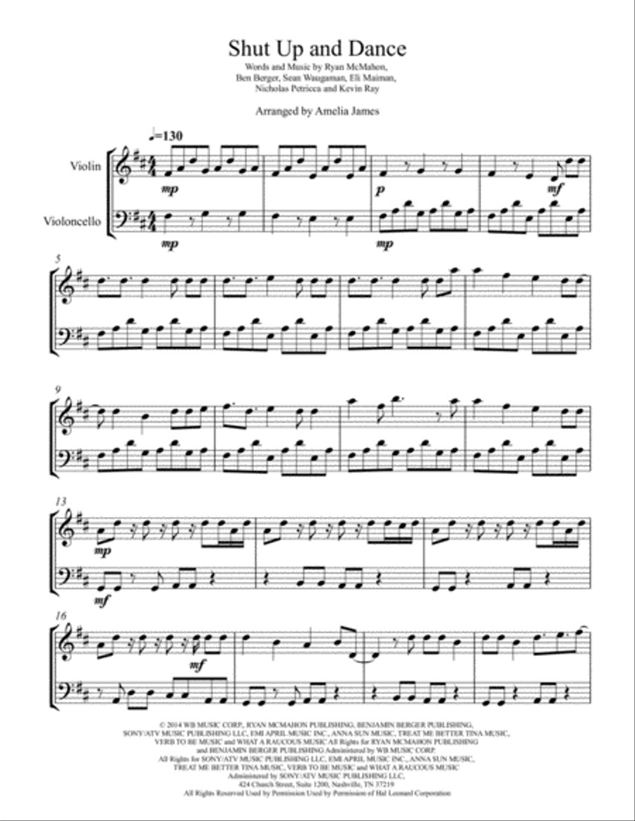 Shut Up And Dance String Duet scores gallery preview page 1