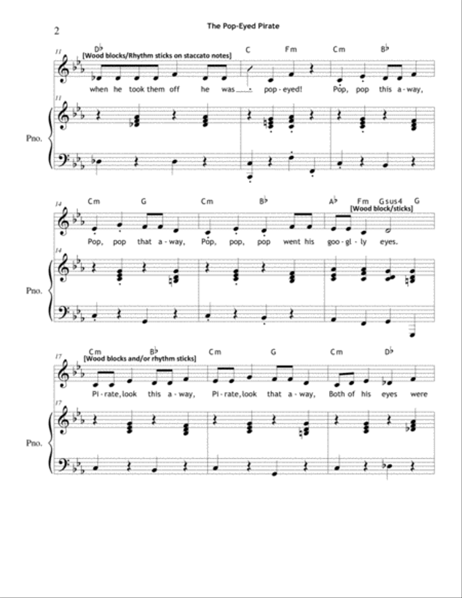 The Pop-Eyed Pirate (Unison) Unison Choir scores gallery preview page 2
