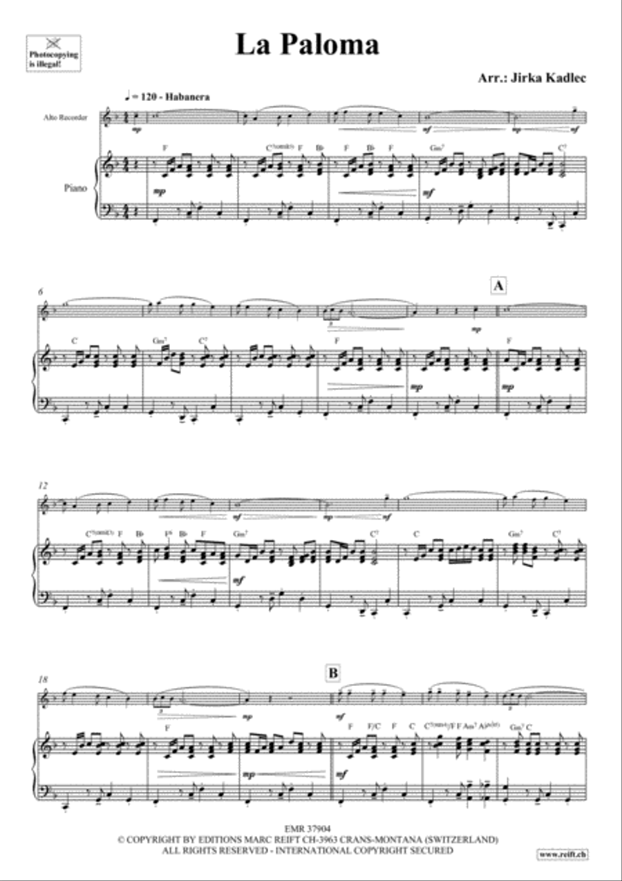 La Paloma Alto Recorder scores gallery preview page 3
