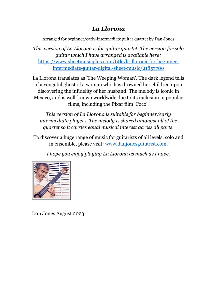 La Llorona for Guitar Quartet