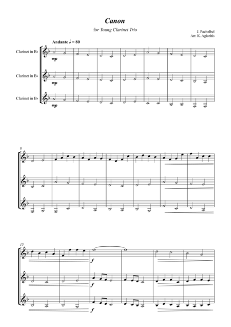 Pachelbel's Canon - for Young Clarinet Trio Pachelbel's Canon - for Young Clarinet Trio Clarinet Trio scores gallery preview page 1