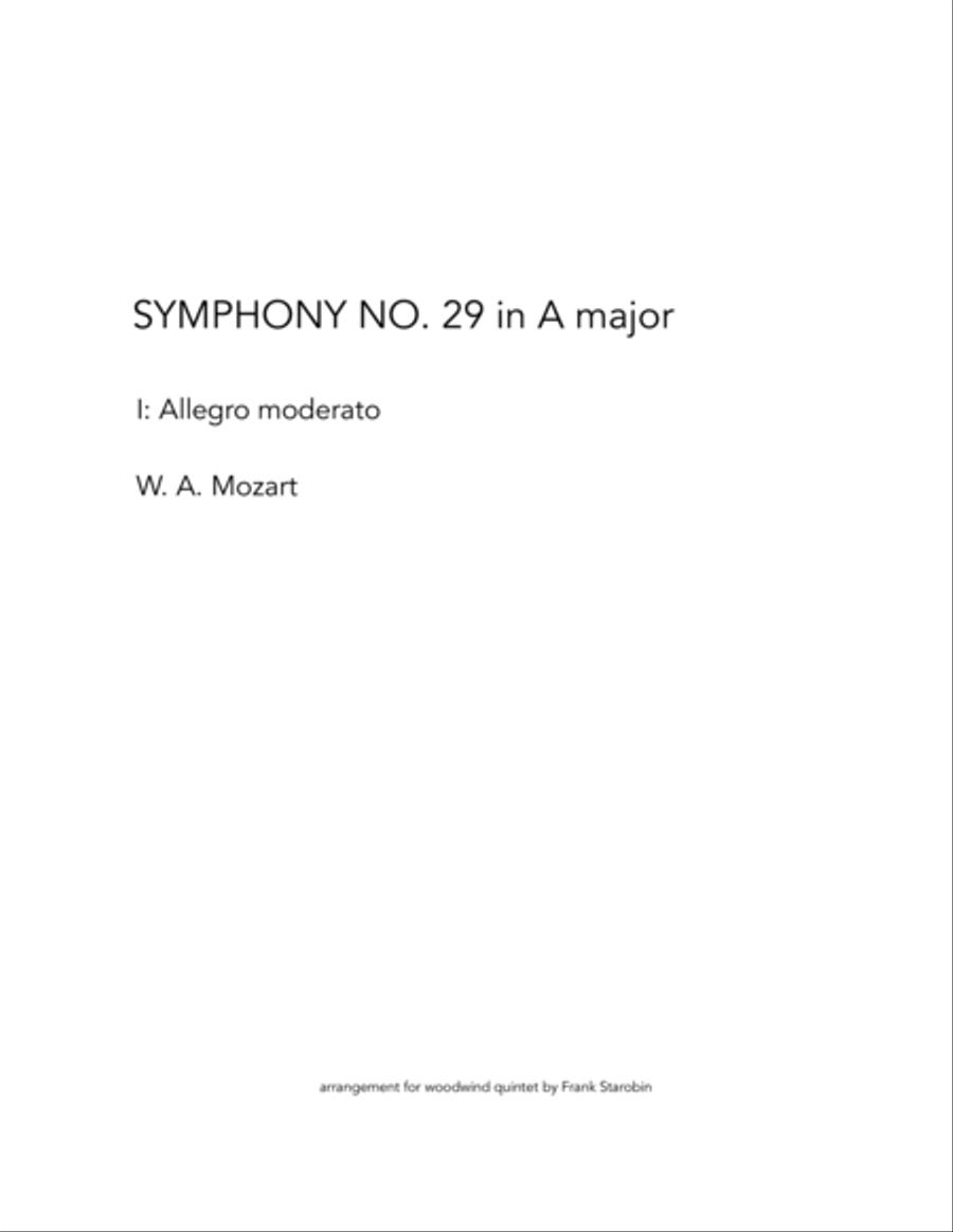 Mozart's Symphony No. 29 for Woodwind Quintet Woodwind Quintet scores gallery preview page 1
