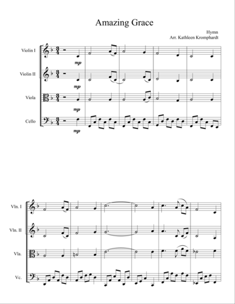 Amazing Grace String Quartet scores gallery preview page 1