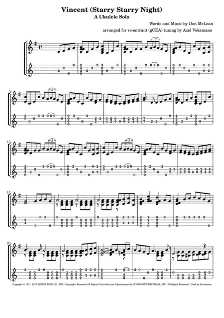 Vincent (starry Starry Night) Ukulele scores gallery preview page 1